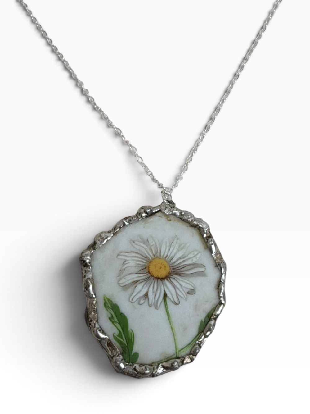 Walt Disney Broken China Silver Rhinestone Daisy Pendant Necklace